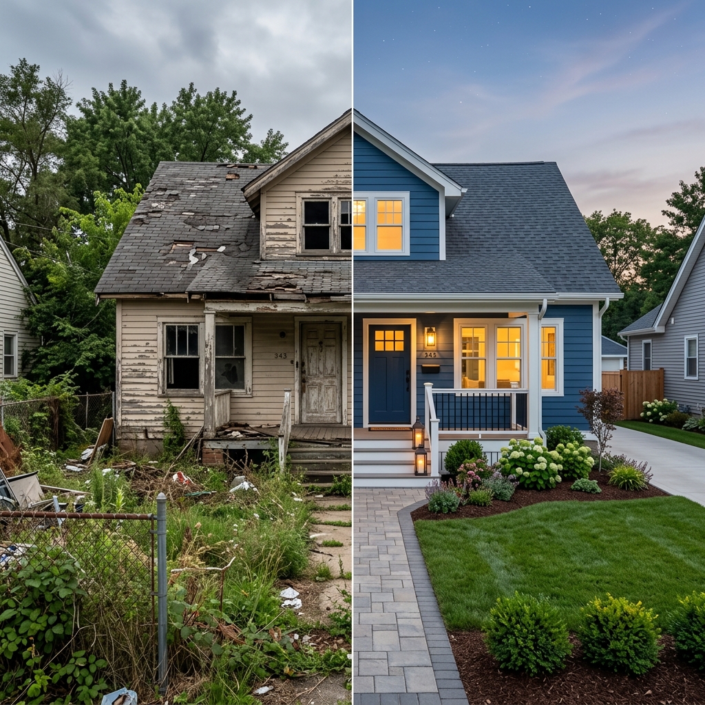 Revitalized neighborhood with well-maintained homes